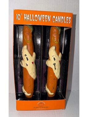 Vintage Kurt Adler HW713 Halloween Ghost Pumpkin 10" Candles Pair Original Box